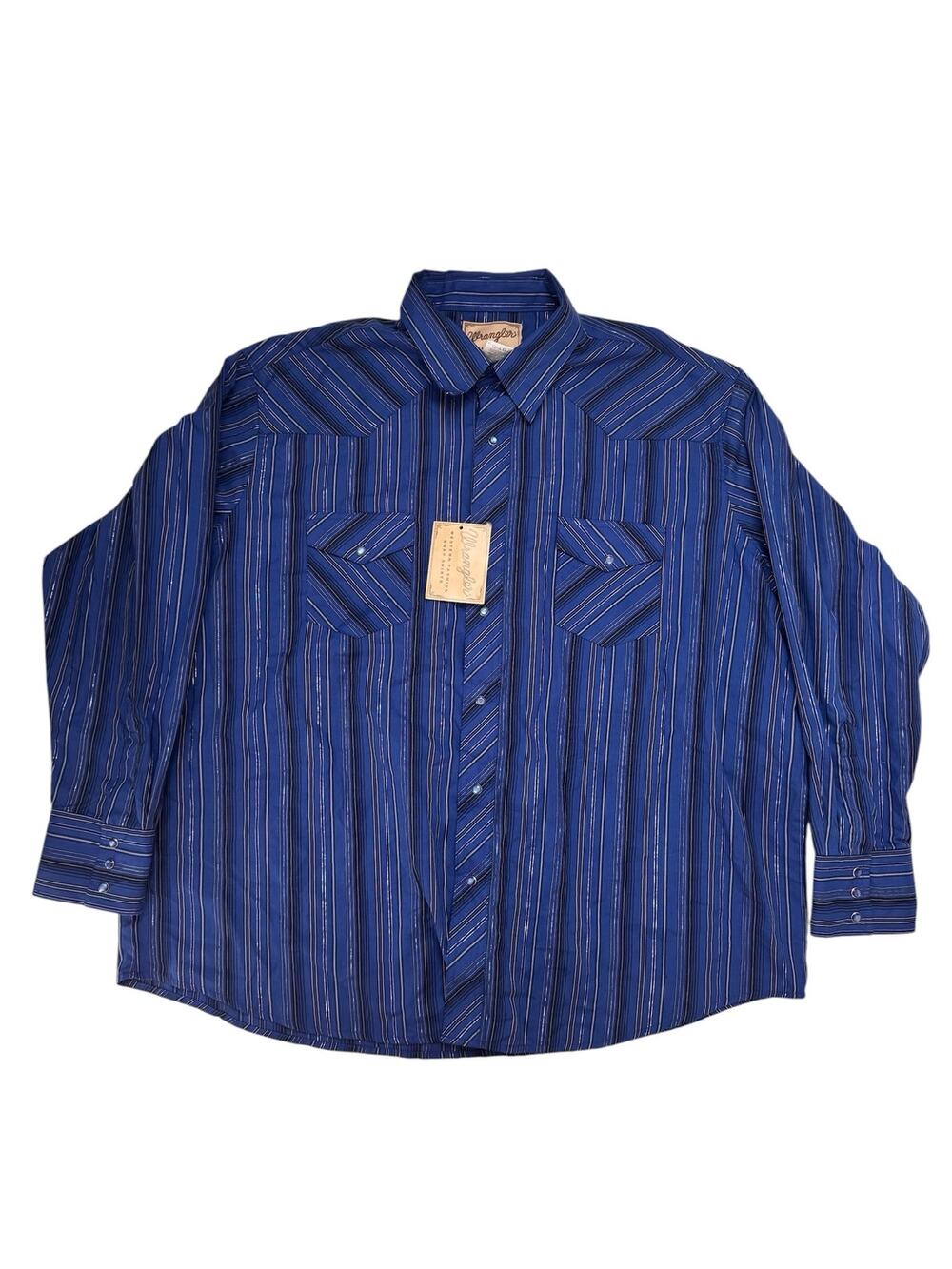 WRANGLER *NEW* Western Snap Shirt in Blue Metallic Stripe Sz 2X Mens Long Sleeve